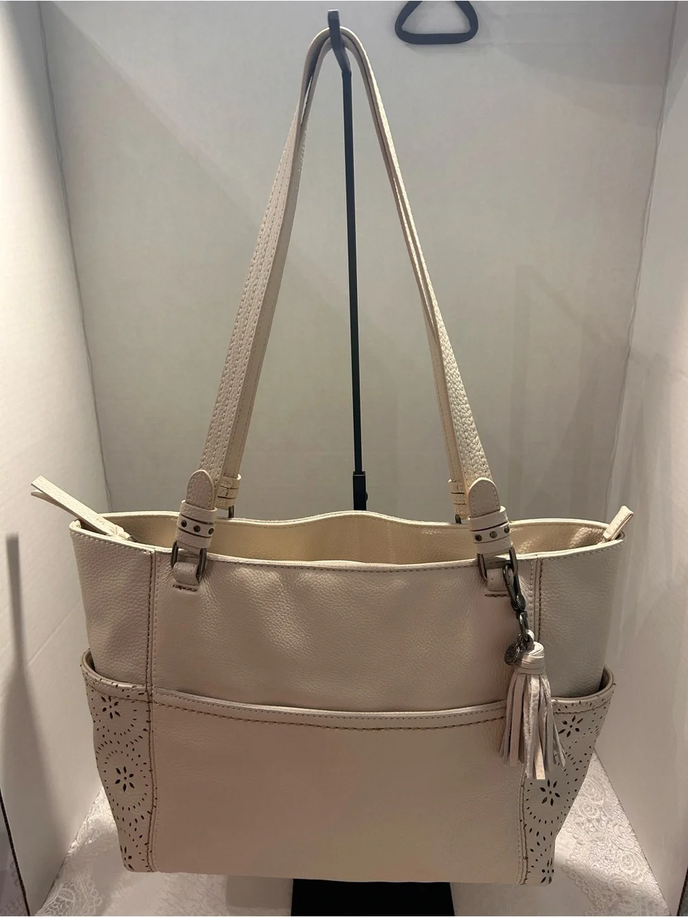 The Sak Sequoia pebbled Leather Tote Bag – Cream Perforated Floral Medallion